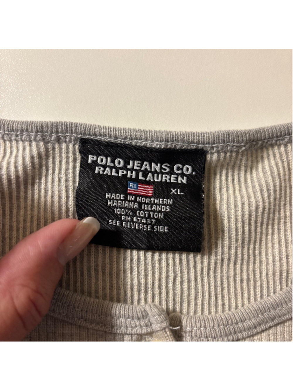 Vintage Ralph Lauren Polo Jeans Grey Ribbed Long Sleeve Shirt - Size XL - Picture 2 of 6